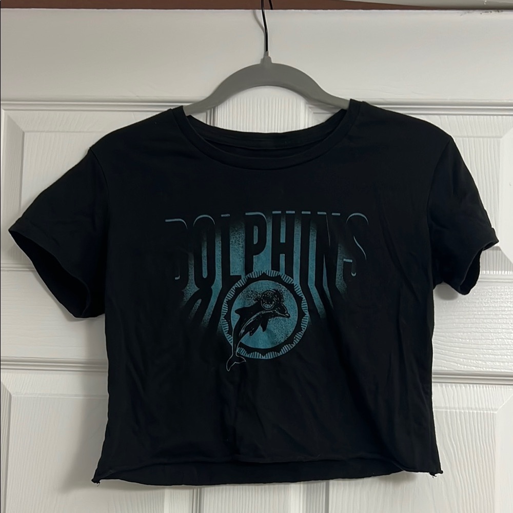Junk Food Clothing Miami Dolphins Black Graphic T-Shirt – Women’s Crop Tee Sz S
